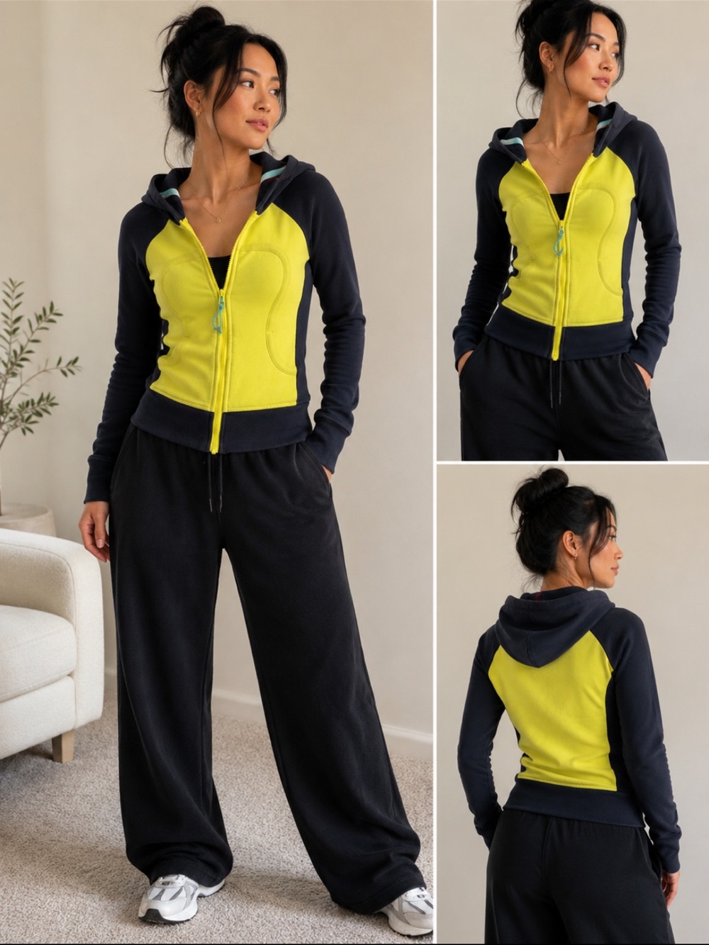 Vintage Lululemon Scuba Hoodie Navy Yellow Colorblock Full Zip Thumbholes